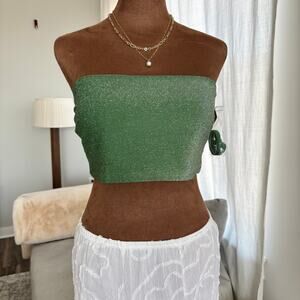 NEW Victoria's Secret PINK Swim Green Shimmer Bandeau Bikini Top Tags Attached L